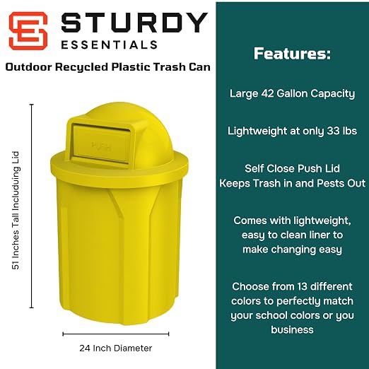 42 Gallon Circle 100% Recycled Plastic Heavy Duty Outdoor Commercial Trash Can - Image 2