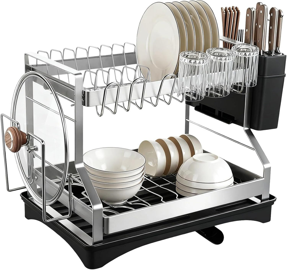 OMISTAR 2 Tier Dish Drying Rack, Large Dish Rack for Kitchen Counter, Stainle...