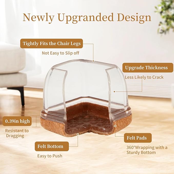 Square Chair Leg Floor Protectors Large 24Pcs, Silicone Chair Leg Protectors - Image 7