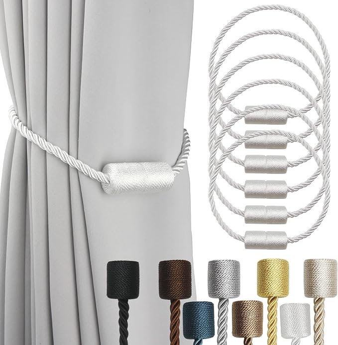 6 Pack White Strong Magnetic Curtain Tiebacks Outdoor Elegant Decorative Tie by CurtainTiebacks