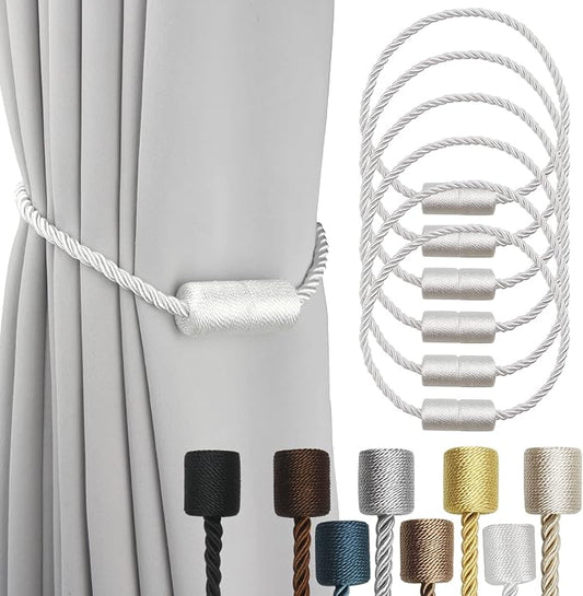 6 Pack White Strong Magnetic Curtain Tiebacks Outdoor Elegant Decorative Tie by CurtainTiebacks