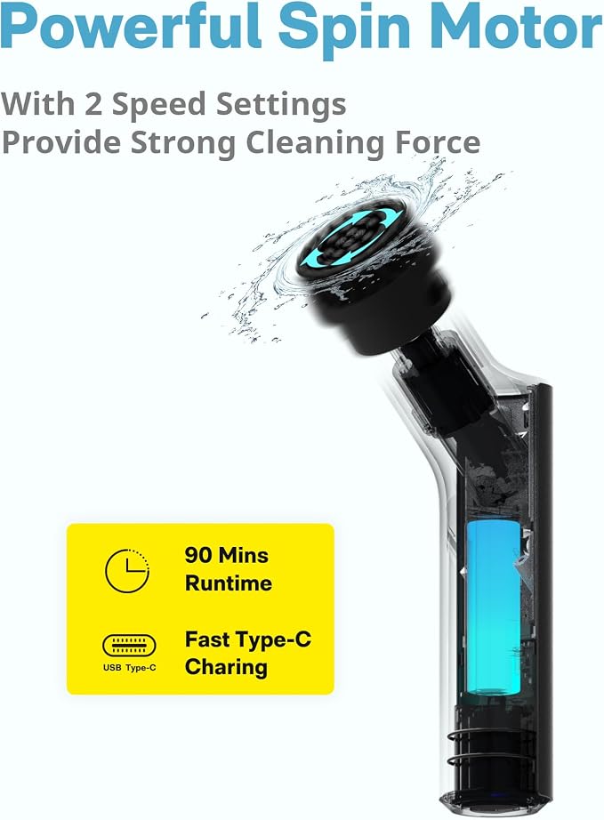 HOTO Cordless Electric Spin Scrubber, IPX7 Full Body Waterproof Bathroom - Image 8