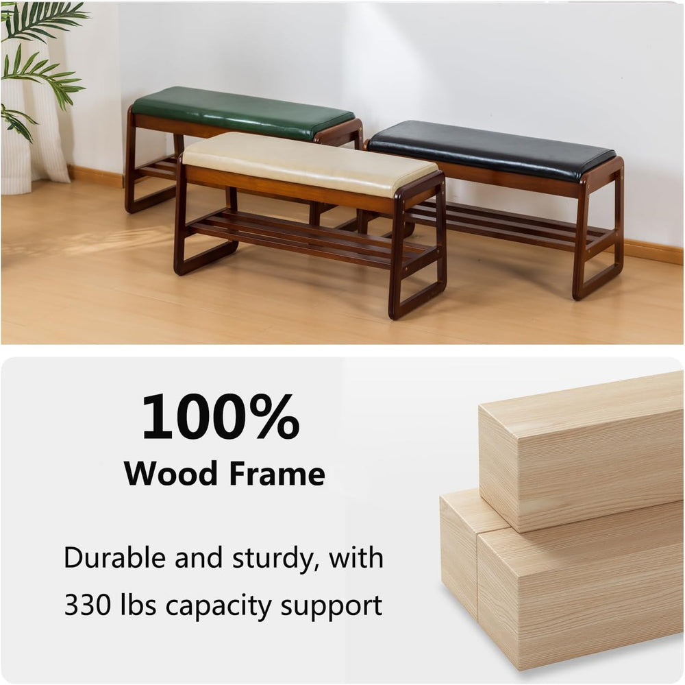 SOBIBO Solid Wood Shoe Rack Bench with Flip-Top Storage, Black, 31.5"