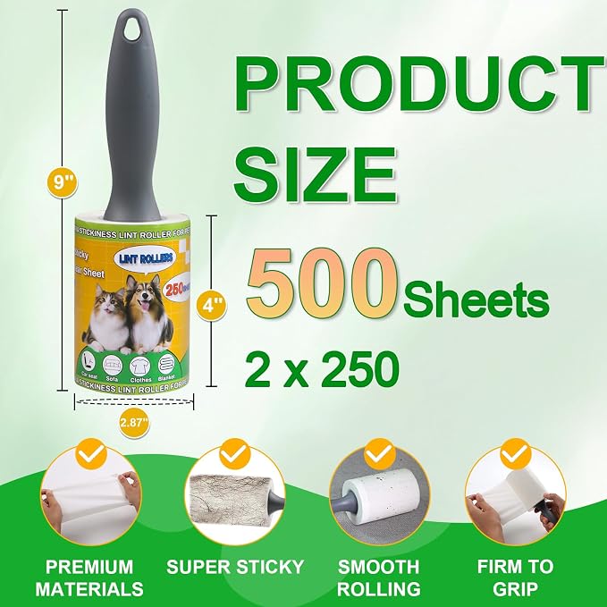 Lint Roller for Pet Hair 500 Sheets Extra Sticky Pet Hair Remover for Clothes - Image 2