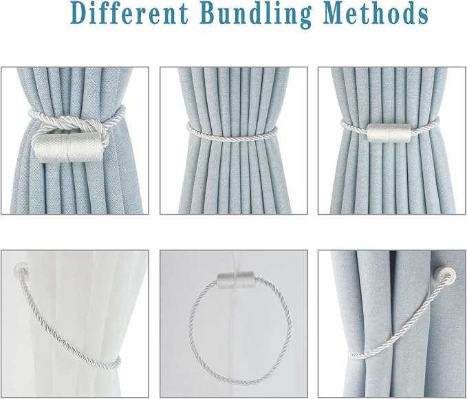 Magnetic Curtain Tiebacks 2 Pack White Rope Tieback Curtains Holders - Image 4