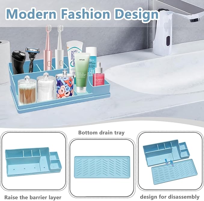 Silicone Multifunctional Bathroom Organizer Countertop, 7Compartment Silicone - Image 3
