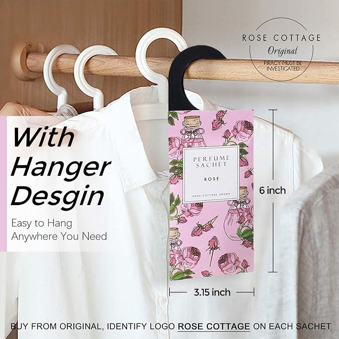 ROSE COTTAGE Large 12 Packs Rose Hanging Closet Deodorizer Air Freshener Long - Image 2