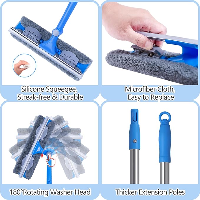 6.7 Feet Window Squeegee, 2-in-1 Window Cleaner Tool - Image 4