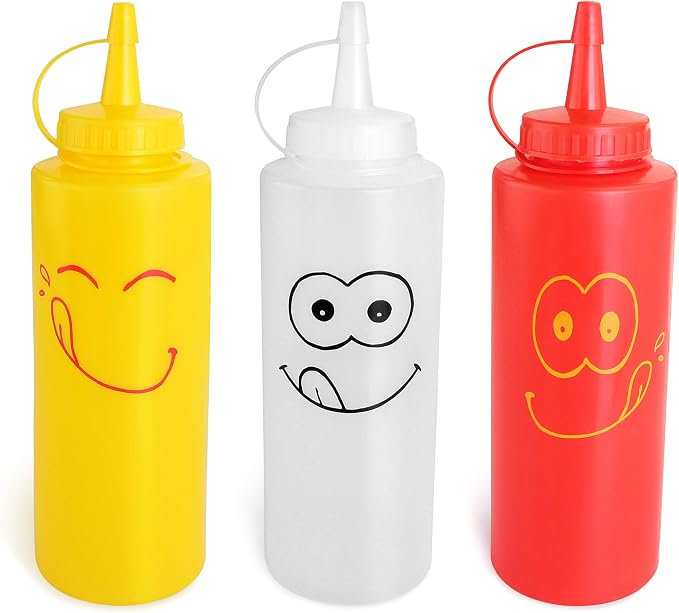 New Star Foodservice 28560 Smiley Faces Squeeze Bottle Set, and Clear, 12 oz by NewStarFoodservice