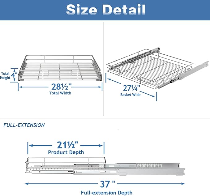 ROOMTEC Pull Out Cabinet Organizer, Cabinet Pull Out Shelves 28½" W x 21½" D - Image 3
