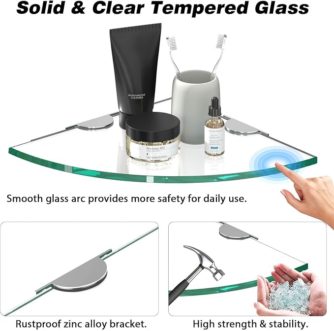 Corner Glass Shower Caddy 4 Pack 8MM-Thick Tempered Glass Shelf No Drilling - Image 6