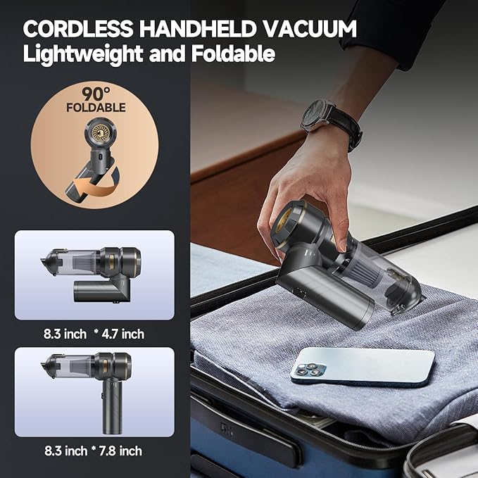 Car Vacuum Portable Cordless, Foldable Handheld Vacuum - Image 6