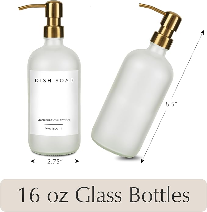Emerson Essentials Glass Soap Bottle Dispensers, 2 Pack, Stainless-Steel Pumps - Image 2