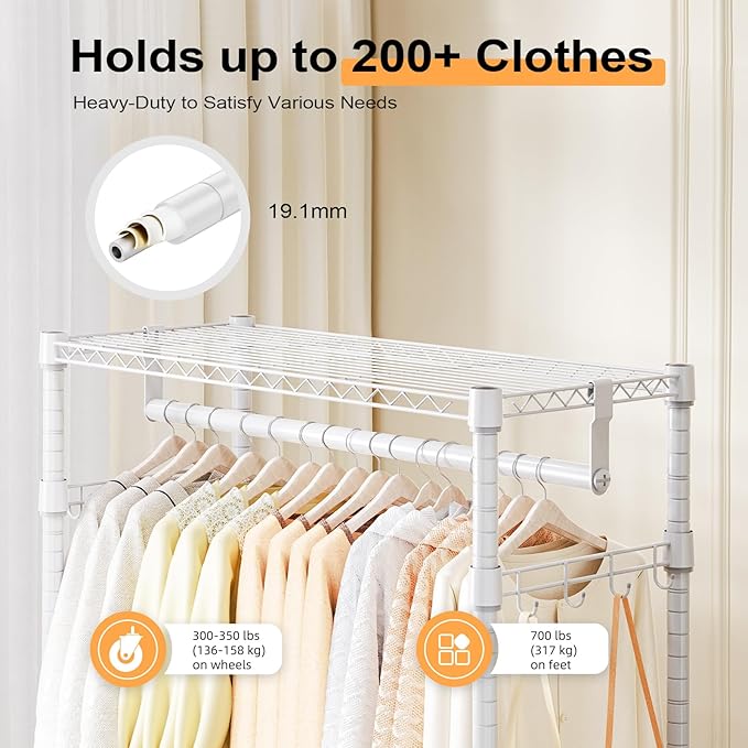 Heavy Duty Rolling Garment Rack 3 Tiers Adjustable Wire Shelving Clothes Rack - Image 6