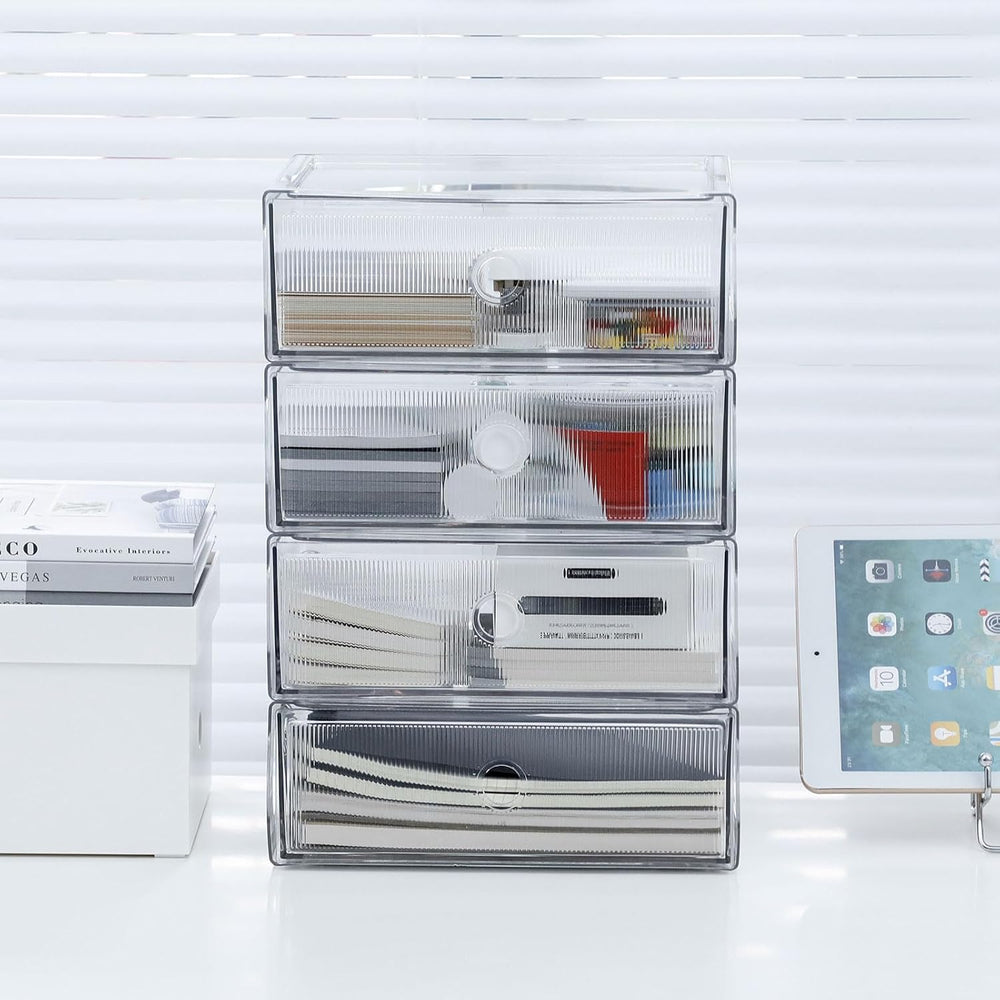 Clear Desk Drawer Organizers, 4 Drawers, Plastic