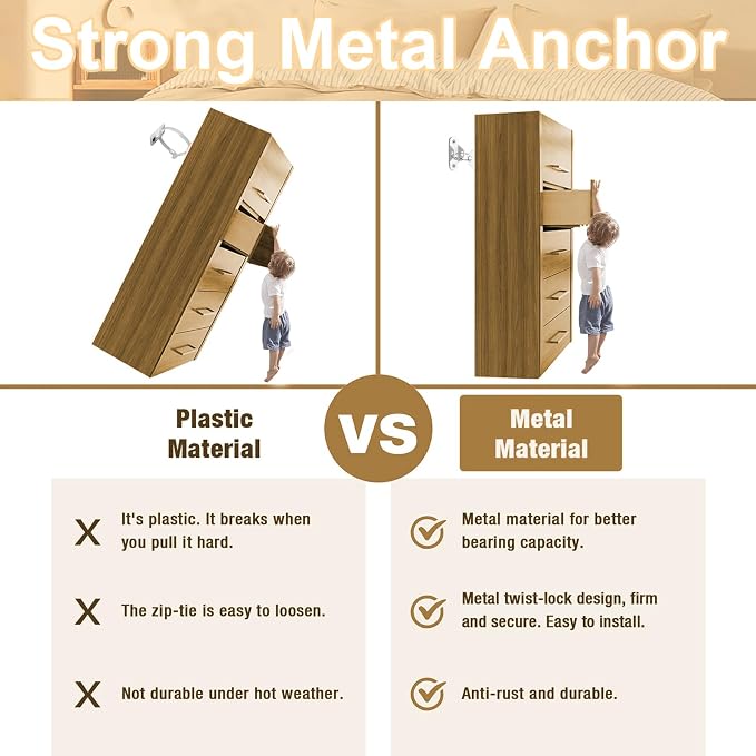 Furniture Anchors for Baby Proofing & Pet Protecting, Furniture Straps Anti Tip - Image 5