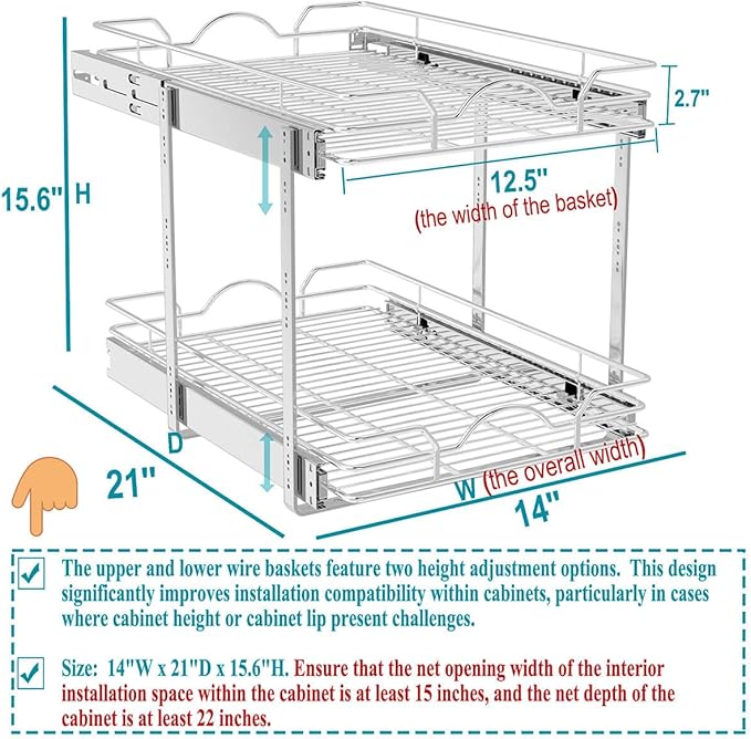 OCG 2 Tier Pull Out Cabinet Organizer, Pull Out Drawers - Image 2