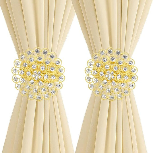 2 Pack Crystal Flower Curtain Tiebacks – Decorative Spring Wire Buckle Clips by Aimery