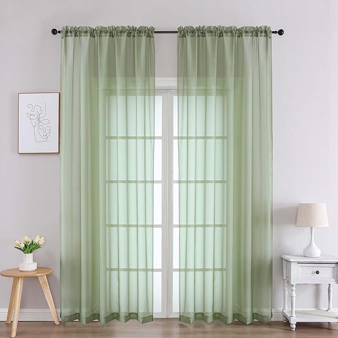 Chyhomenyc Sage Green Sheer Curtains 84 Inches Long 2 Panels, Light Filtering by Chyhomenyc