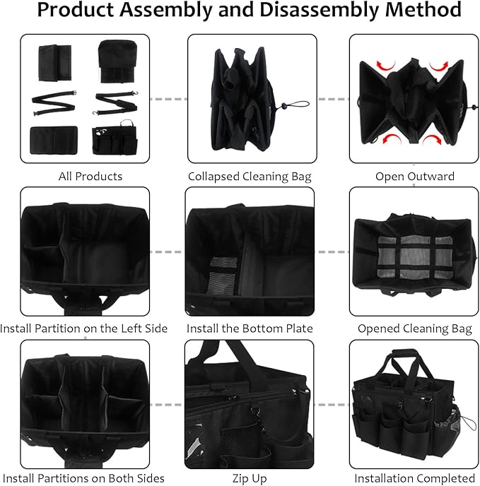 Qivine Cleaning Caddy with Handle, Cleaning Supply Caddy Foldable Tool Bag - Image 7