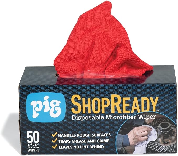 PIG ShopReady Microfiber Wipers| Durable Low-Lint Microfiber Rags | 50 per box by NewPig