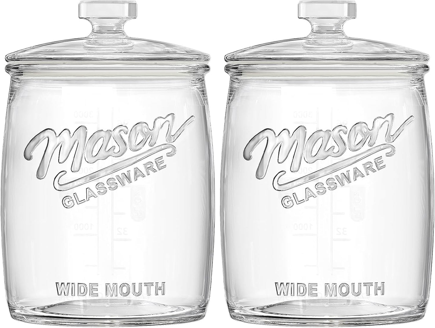 2 Pack Cookie Jar, 1 Gallon Glass Jar with Airtight Lids for Flour | Large Wide Mouth Mason Jar for Kitchen Pantry & Laundry Room, Glass Apothecary Canister Sets for Candy, Rice, Coffee, Display