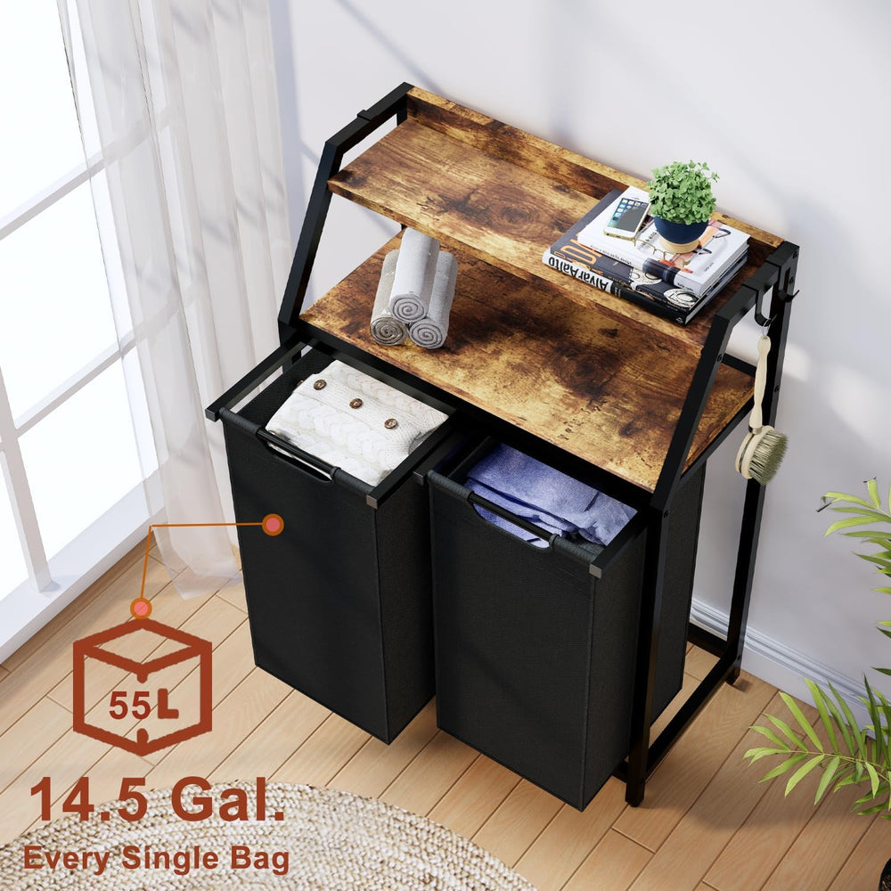 Timberer Laundry Hamper, Laundry Sorter 2 Section, Rolling Laundry Basket wit...