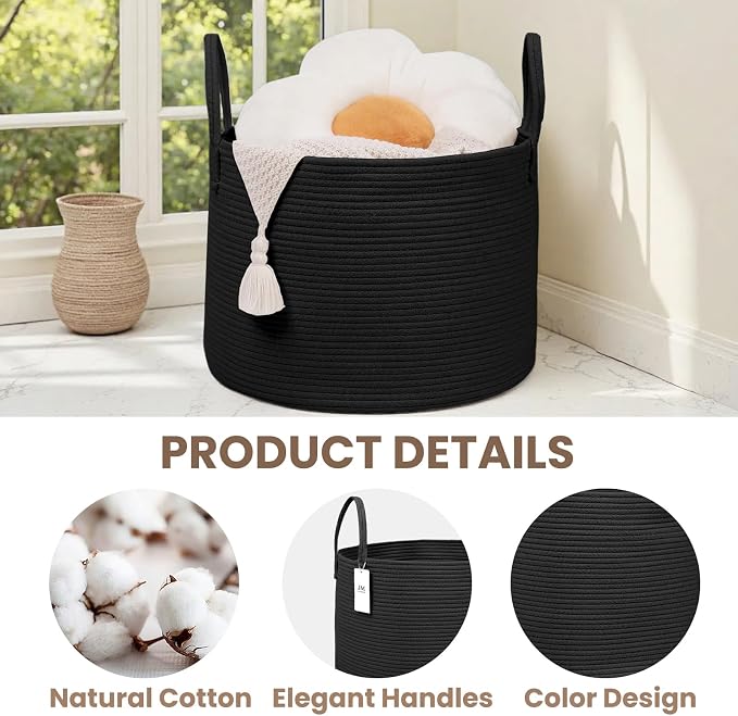 Woven Blanket Basket, 115L Large Rope Storage Bin - Image 3