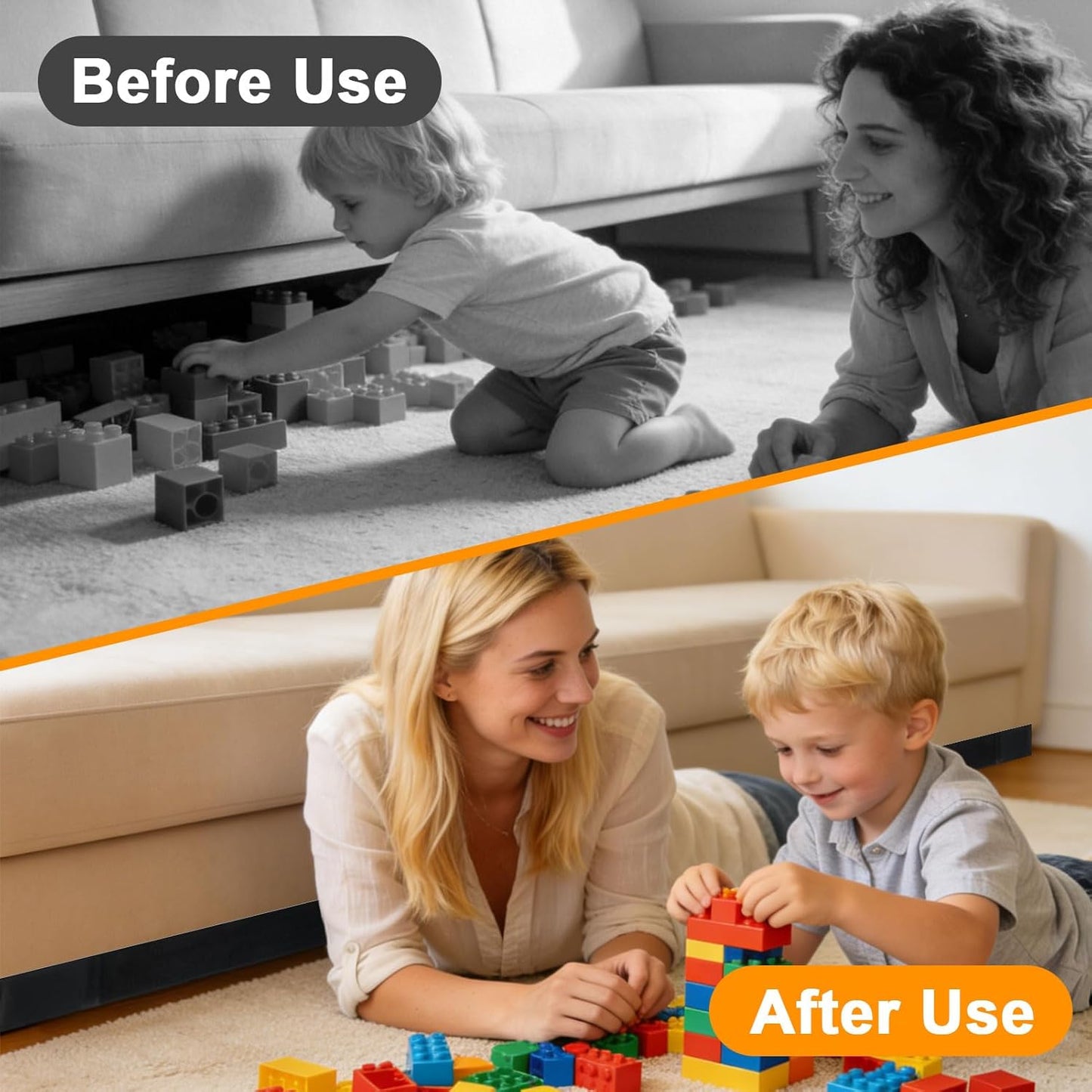 2 Pack Under Couch Blocker for Kid and Pet Toys, 3" x 132", Toy Gap Guard, Adjustable Toy Blocker for Sofa Bed Furniture, No Tools Easy Install, Stops Toys from Going Under Furniture
