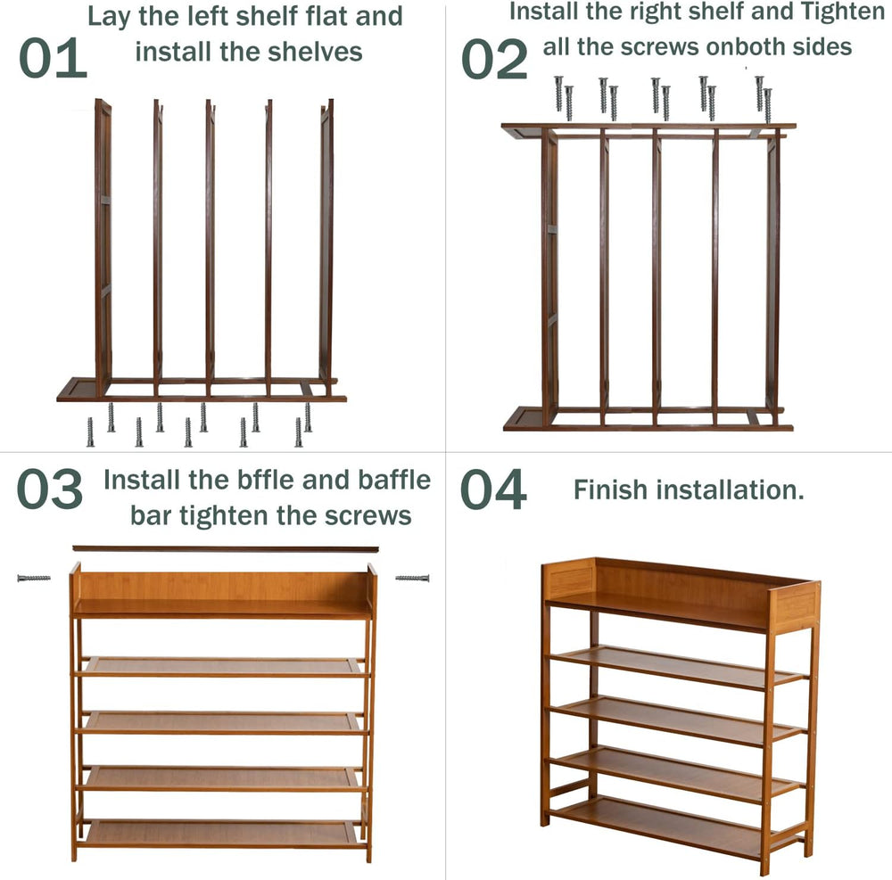 latifolia Bamboo Shoe Rack, 5-Tier Shoe Rack Organizer for Entryway, Living R...
