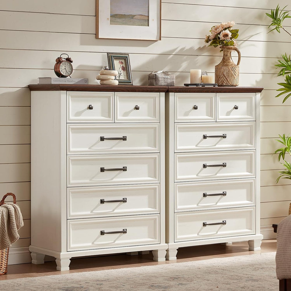 SAVOR LIFE Farmhouse 6 Drawer Dresser for Bedroom, 45 Inch Tall Vintage Wood ...