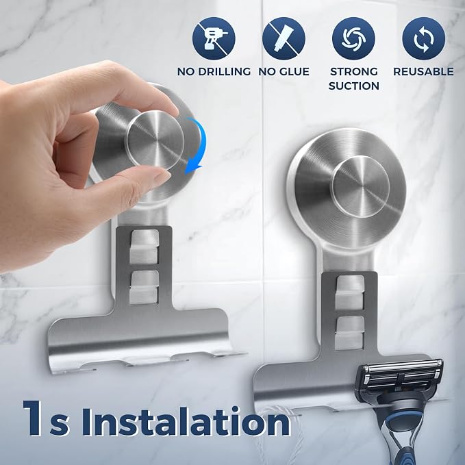 Suction Cup Razor Holder for Shower Wall 2 Pack, Heavy-Duty 15lbs Suction Hooks - Image 2
