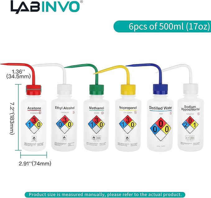 Safety Wash Bottles, Printed Acetone, Ethyl Alcohol, Isopropanol, Distilled - Image 3