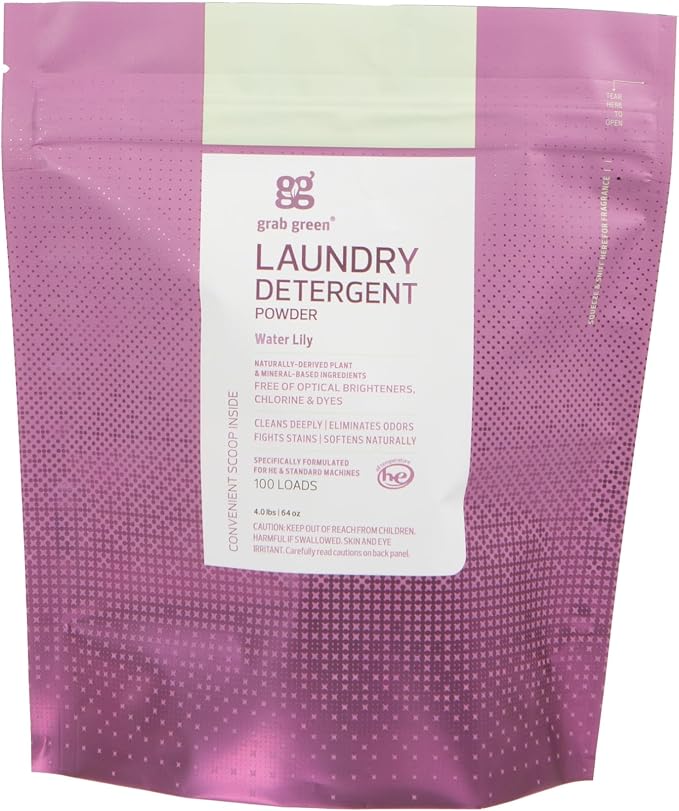 Grab Green Natural 3-in-1 Laundry Detergent Powder, Water Lily, 100 Loads by GrabGreen