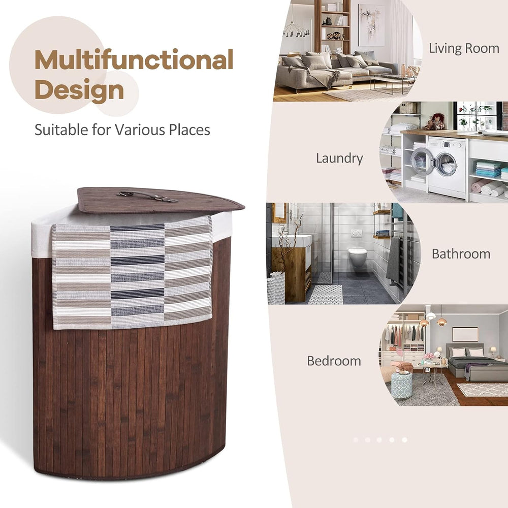 Julimoon Bamboo Laundry Hamper With Lid, Removable Liner and Handle - Clothes...