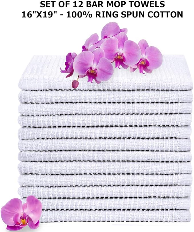 Bar Mop Towels 16”x19”, 100% Cotton Ribbed Cleaning Cloths Rags, Super - Image 2
