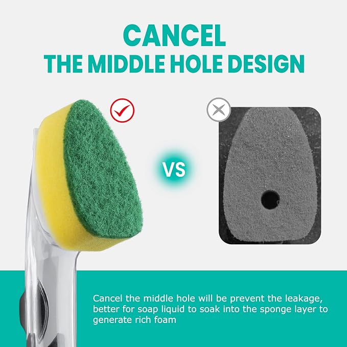 Heavy Duty Dishwand with Refills, Dish Wand Replacement Sponge Heads with Handle - Image 4