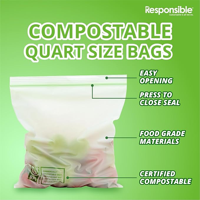 Responsible Products Certified Compostable QUART Resealable Zip Bag, Extra - Image 3