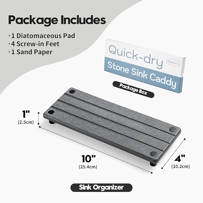 Sink Caddy Kitchen Sink Organizer, Water Absorbing Stone Tray - Image 6