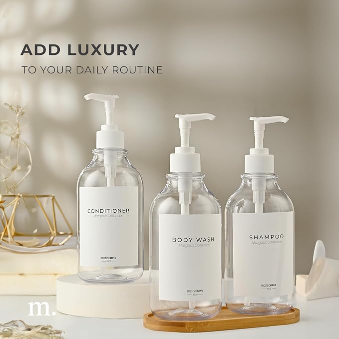 MaisoNovo Refillable Shampoo and Conditioner Bottles | 16.9 fl oz Set of 3 - Image 3