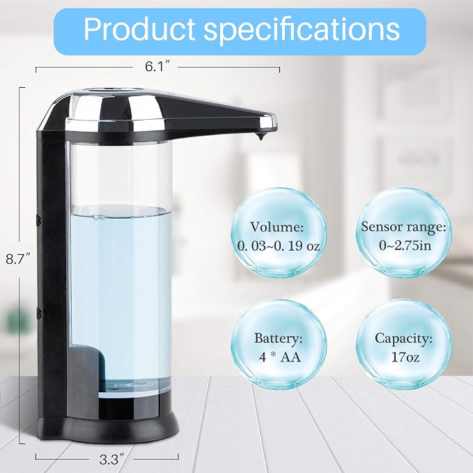 Secura 17oz Automatic Liquid Soap Dispenser, Touchless Battery Operated Hand - Image 8