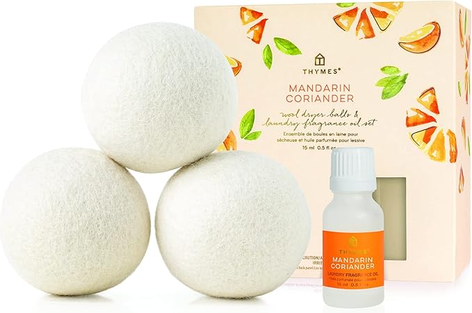 Thymes Wool Dryer Balls Set – Includes 3 Wool Laundry Balls + 1 Scented Laundry by Thymes