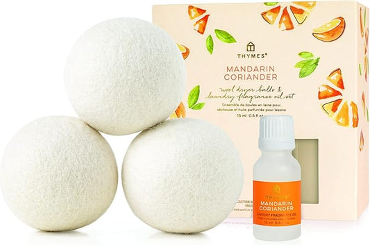 Thymes Wool Dryer Balls Set – Includes 3 Wool Laundry Balls + 1 Scented Laundry by Thymes