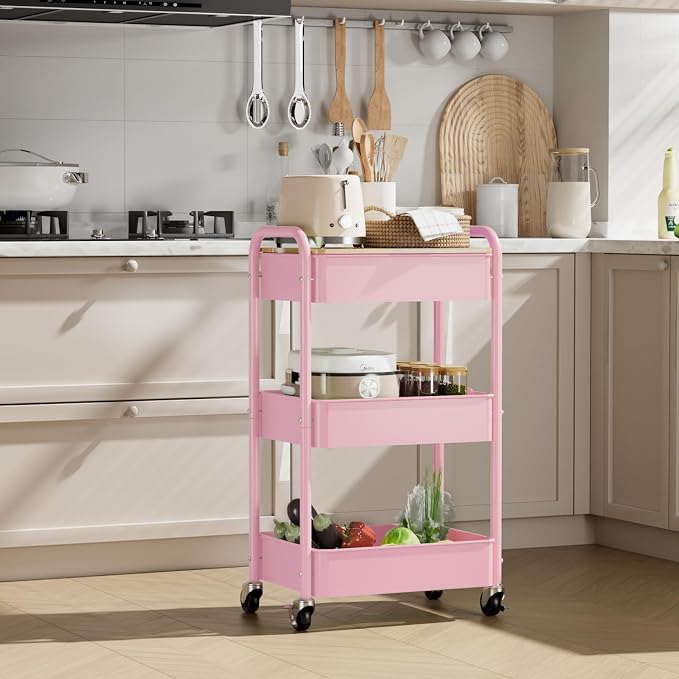 3 Tier Rolling Cart with Table top, Metal Rolling Utility Cart, Sturdy Storage - Image 9