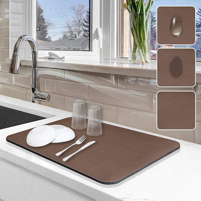 Dish Drying Mat for Kitchen Counter, Hide Stain Anti Absorbent for Kitchen by Etomiel