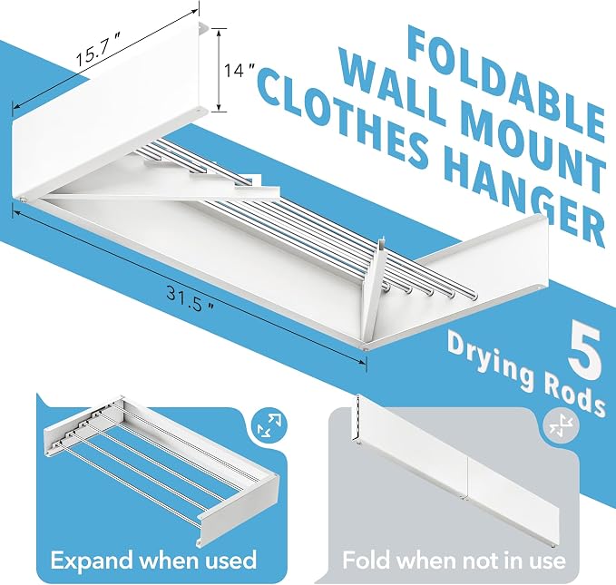 Drying Rack Clothing, Clothes Drying Rack Wall Mounted, Collapsible Hanging - Image 3