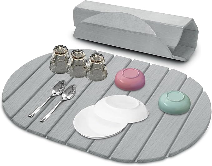 Stone Drying Mat for Kitchen Counter: 24"×16" Collapsible Stone Dish Drying Mat by Home