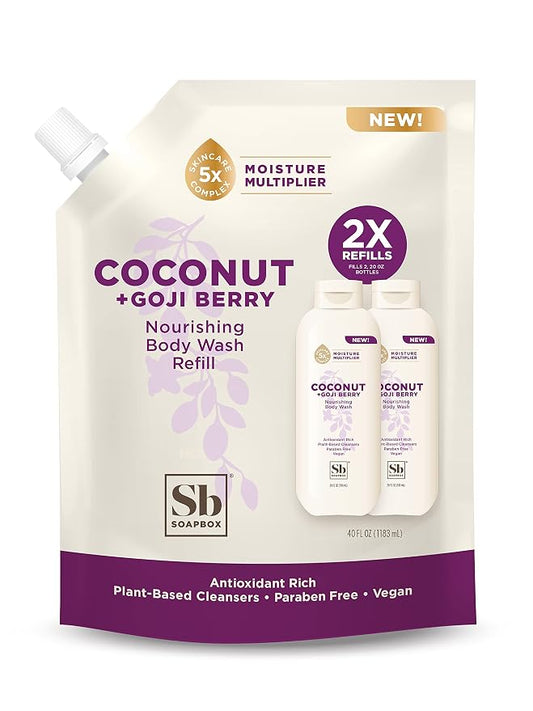 Soapbox Body Wash Refill, Coconut + Goji Berry Body Wash Refill Pack, Bulk Soap by Soapbox