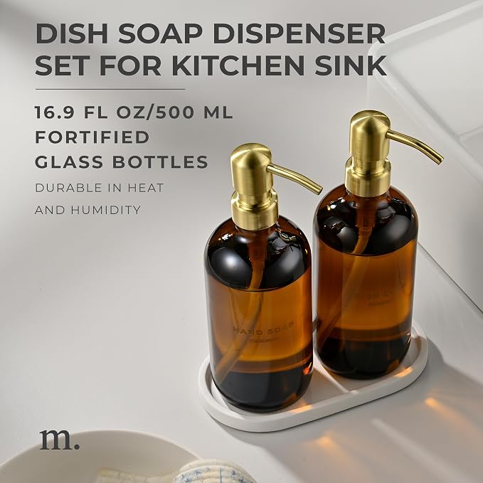 MaisoNovo Soap Dispenser 3-Piece Set | 16.9oz Amber Bottles - Image 2