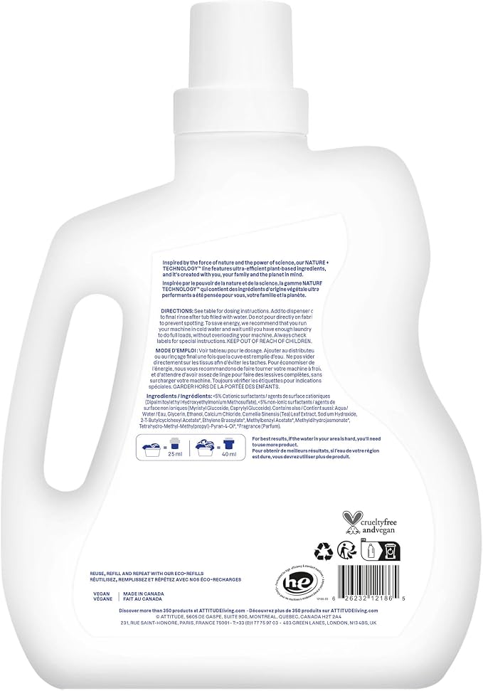 ATTITUDE Liquid Fabric Softener, Plant-Based & Vegan, HE Compatible, Naturally - Image 7